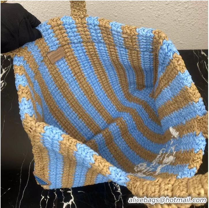 Top Quality Promotional Prada Raffia tote bag 1NE229 light blue