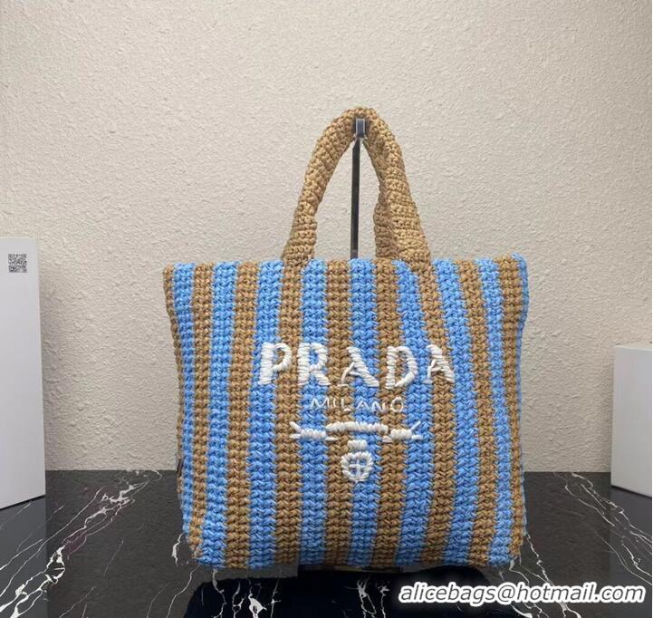 Top Quality Promotional Prada Raffia tote bag 1NE229 light blue