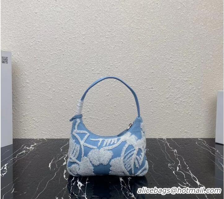 Top Quality Prada Re-Edition 2000 embroidered drill mini bag 1NE515 sky blue