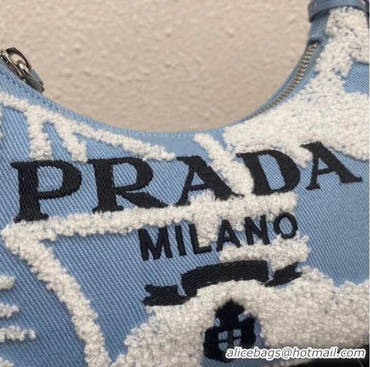 Top Quality Prada Re-Edition 2000 embroidered drill mini bag 1NE515 sky blue