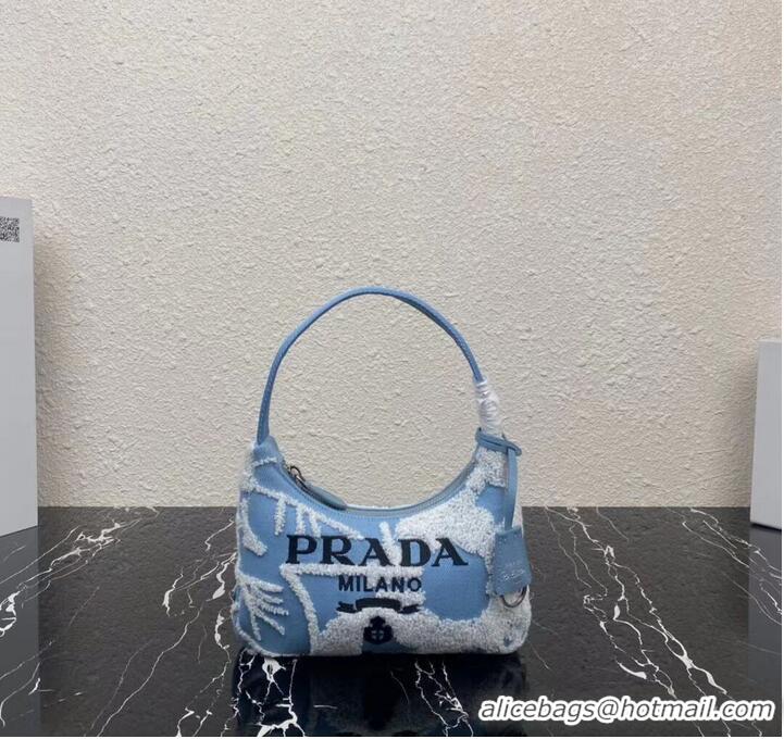 Top Quality Prada Re-Edition 2000 embroidered drill mini bag 1NE515 sky blue