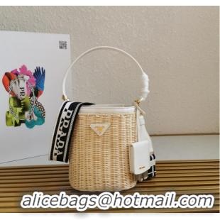 Good Quality Prada Raffia tote bag 1BE062 white