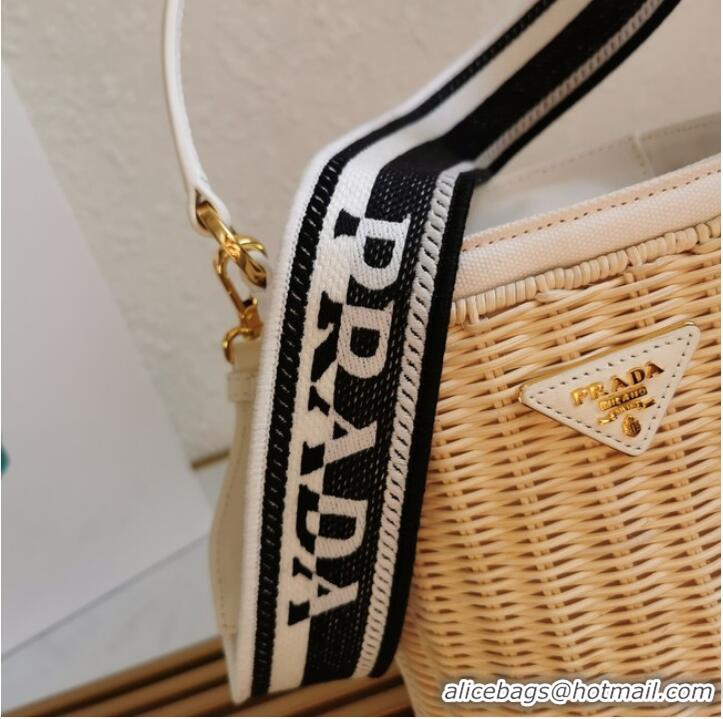 Good Quality Prada Raffia tote bag 1BE062 white