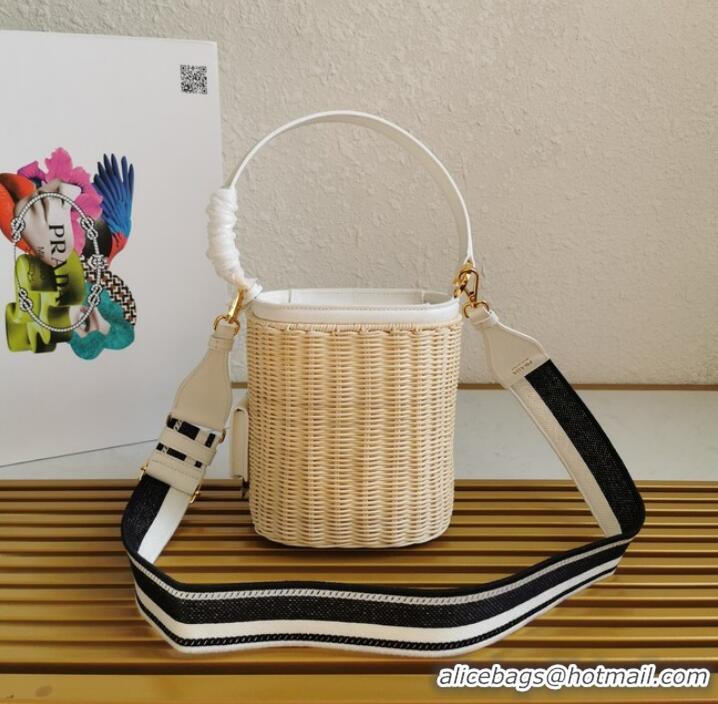 Good Quality Prada Raffia tote bag 1BE062 white