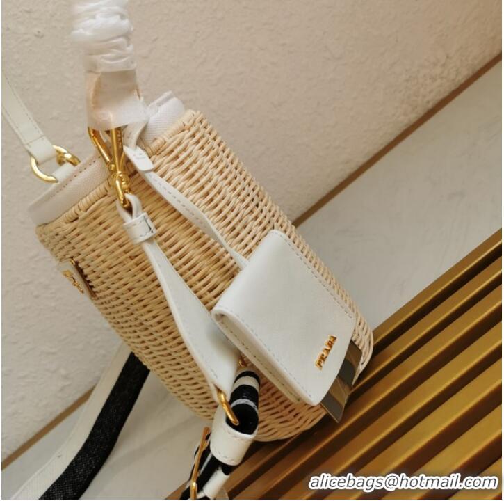 Good Quality Prada Raffia tote bag 1BE062 white