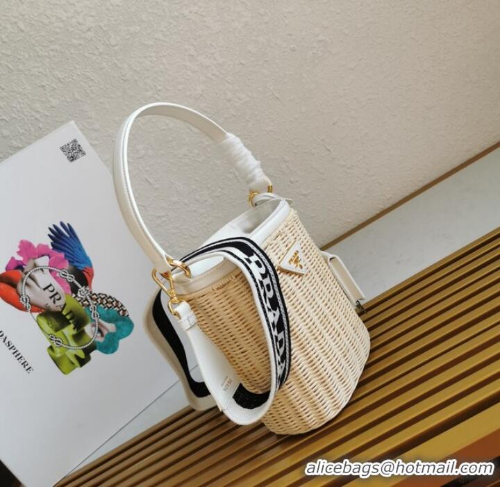 Good Quality Prada Raffia tote bag 1BE062 white