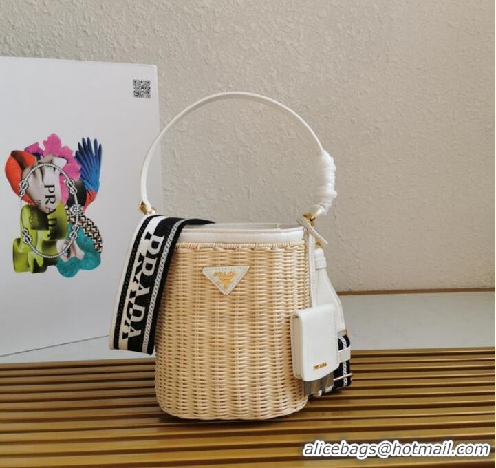 Good Quality Prada Raffia tote bag 1BE062 white