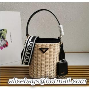 Top Grade Prada Raffia tote bag 1BE062 black