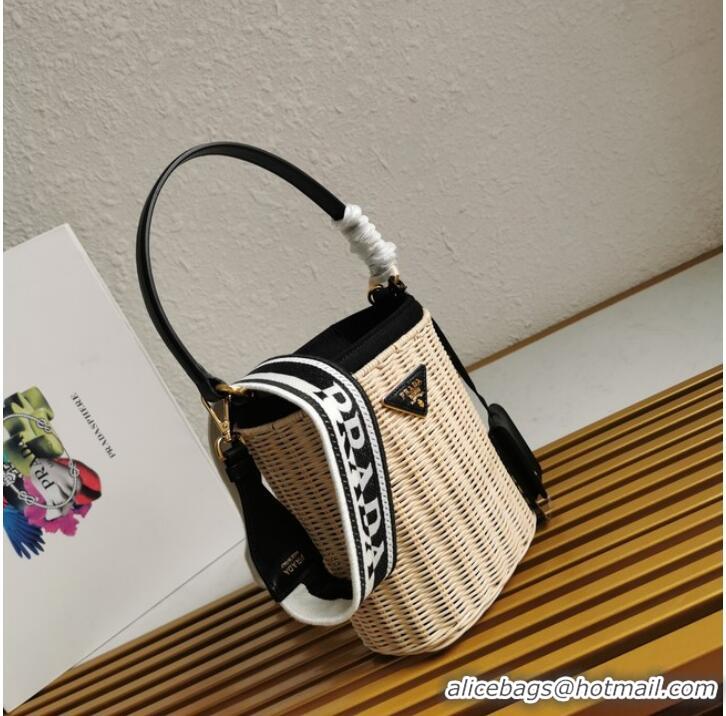 Top Grade Prada Raffia tote bag 1BE062 black