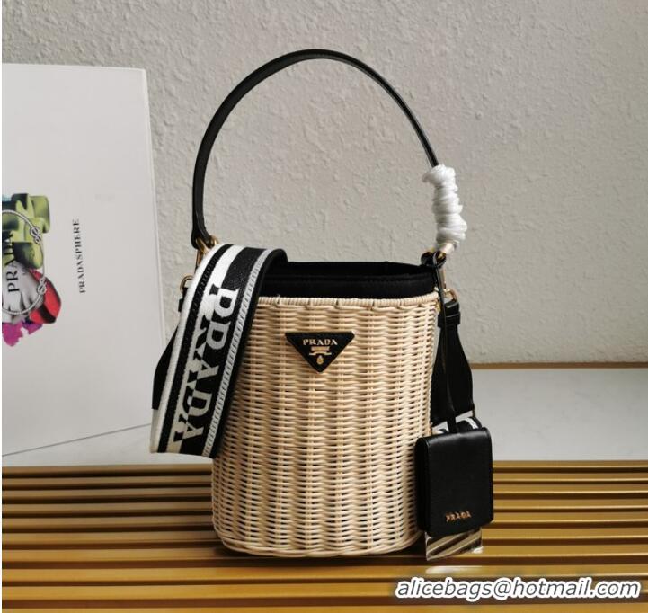 Top Grade Prada Raffia tote bag 1BE062 black