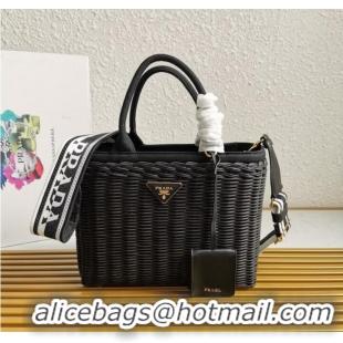 Famous Brand Prada Raffia tote bag 1BG835 black