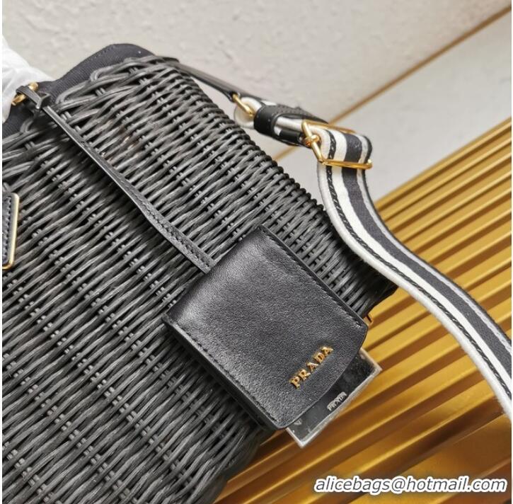 Famous Brand Prada Raffia tote bag 1BG835 black