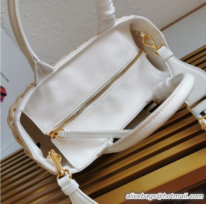 Good Quality Prada Raffia tote bag 1BG835 white