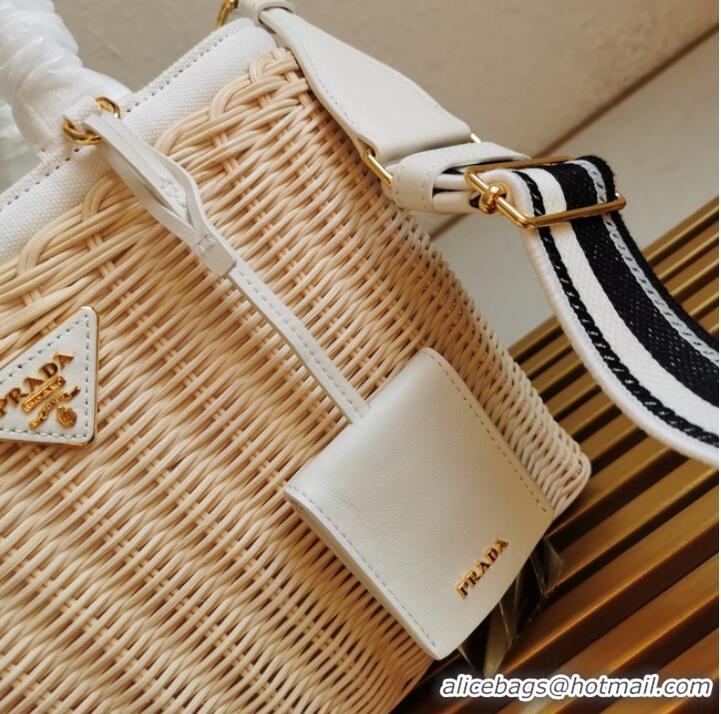 Good Quality Prada Raffia tote bag 1BG835 white