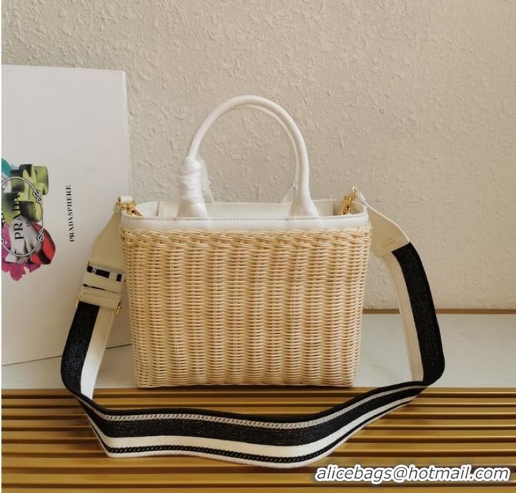 Good Quality Prada Raffia tote bag 1BG835 white