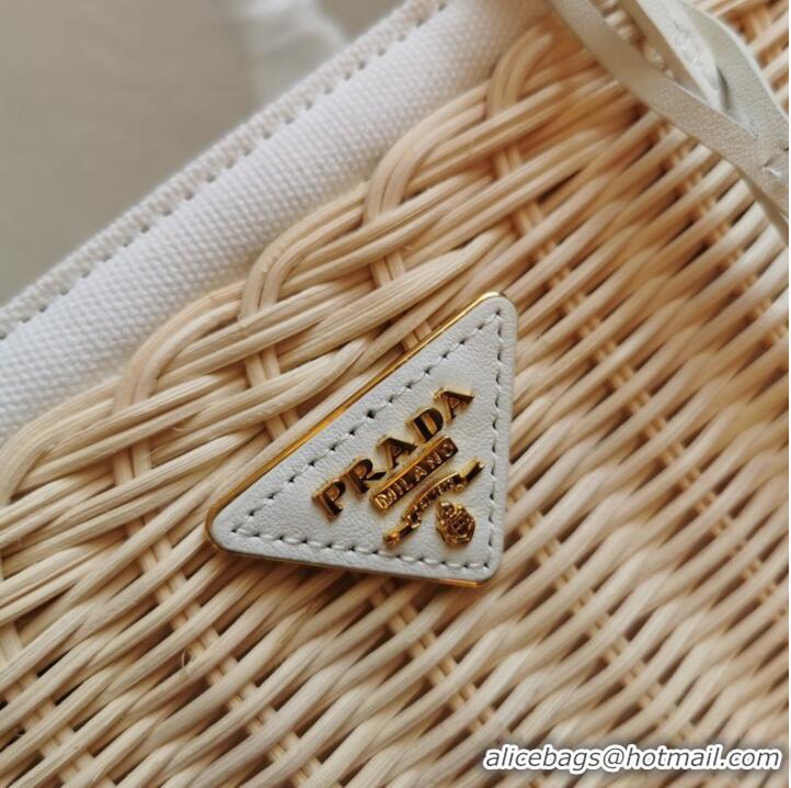 Good Quality Prada Raffia tote bag 1BG835 white