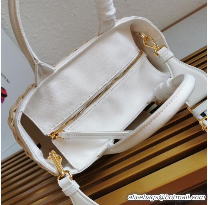 Good Quality Prada Raffia tote bag 1BG835 white