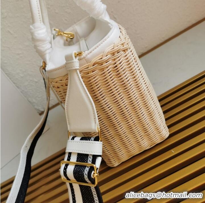 Good Quality Prada Raffia tote bag 1BG835 white