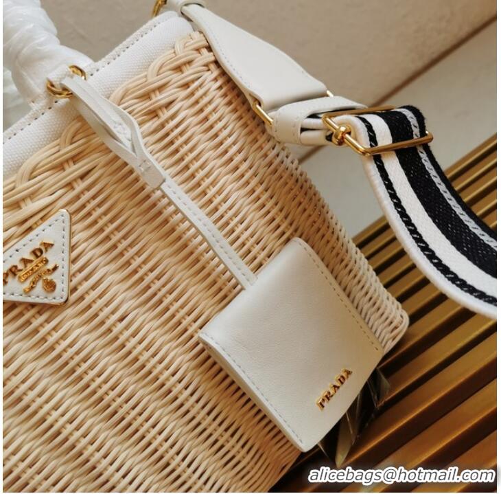 Good Quality Prada Raffia tote bag 1BG835 white