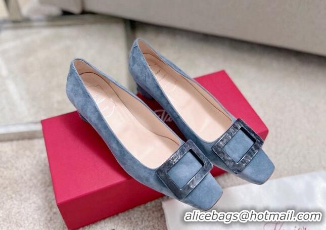 Stylish Roger Vivier Suede pumps 4cm Dusty Blue 072216