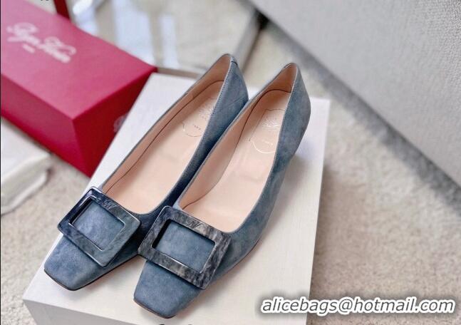 Stylish Roger Vivier Suede pumps 4cm Dusty Blue 072216