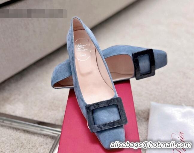 Stylish Roger Vivier Suede pumps 4cm Dusty Blue 072216