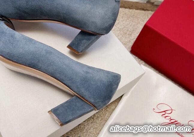 Stylish Roger Vivier Suede pumps 4cm Dusty Blue 072216