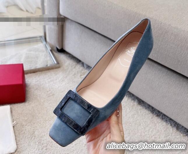 Stylish Roger Vivier Suede pumps 4cm Dusty Blue 072216