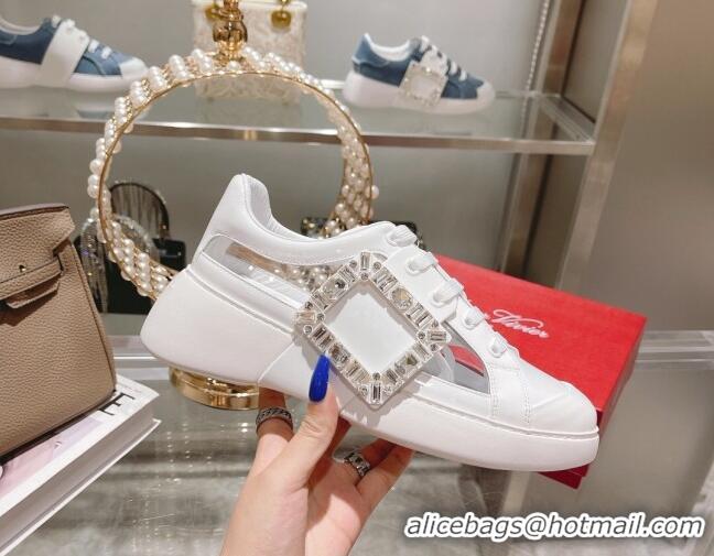 Good Quality Roger Vivier Calfskin Sneakers with Square Buckle White 2072219