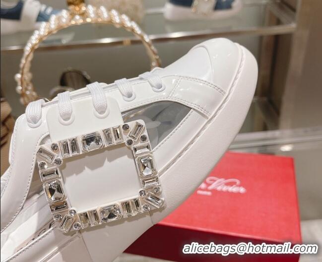 Good Quality Roger Vivier Calfskin Sneakers with Square Buckle White 2072219