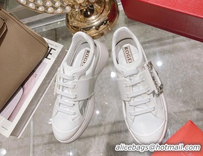 Good Quality Roger Vivier Calfskin Sneakers with Square Buckle White 2072219