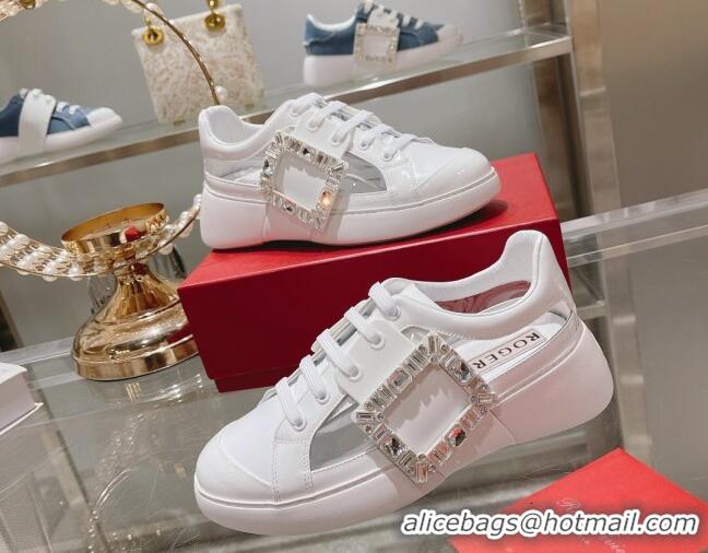 Good Quality Roger Vivier Calfskin Sneakers with Square Buckle White 2072219