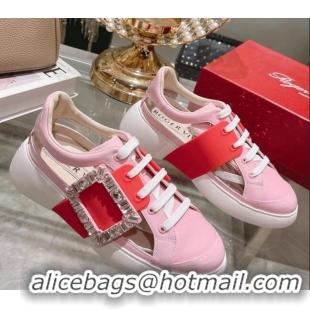 Charming Roger Vivier Calfskin Sneakers with Square Buckle Pink 072220