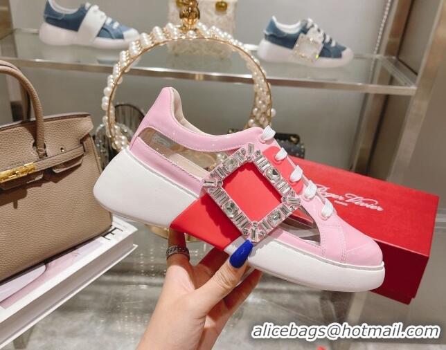 Charming Roger Vivier Calfskin Sneakers with Square Buckle Pink 072220