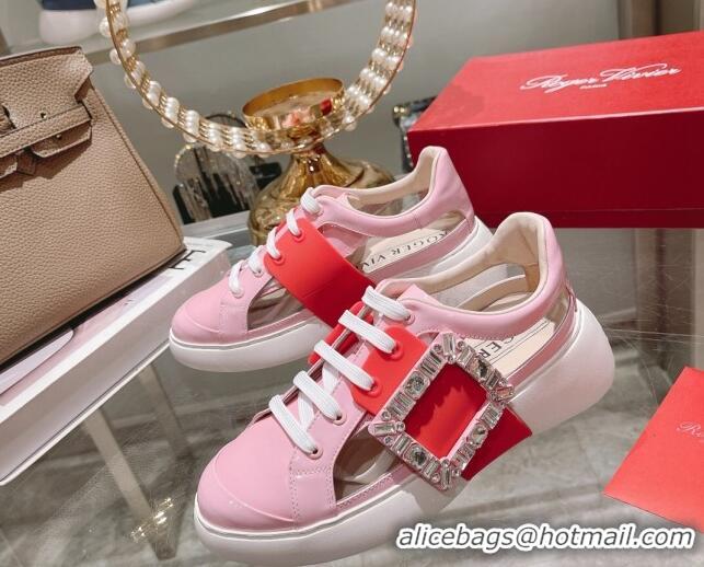 Charming Roger Vivier Calfskin Sneakers with Square Buckle Pink 072220