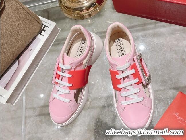 Charming Roger Vivier Calfskin Sneakers with Square Buckle Pink 072220