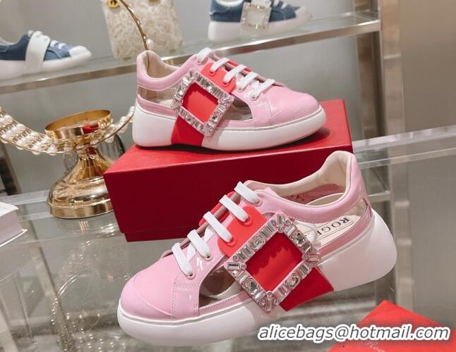 Charming Roger Vivier Calfskin Sneakers with Square Buckle Pink 072220