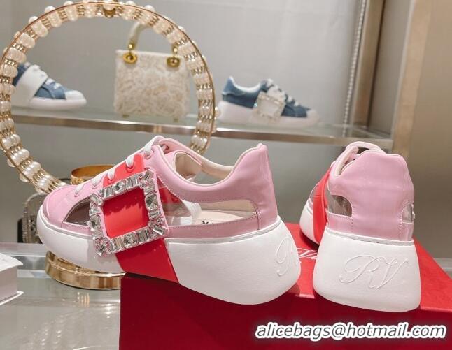 Charming Roger Vivier Calfskin Sneakers with Square Buckle Pink 072220