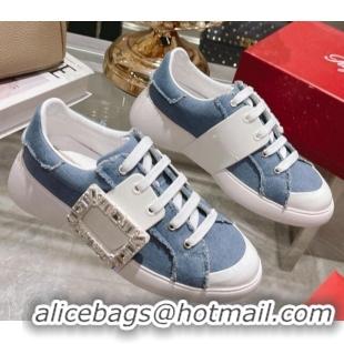 Popular Style Roger Vivier Denim Sneakers with Square Buckle Blue 072221