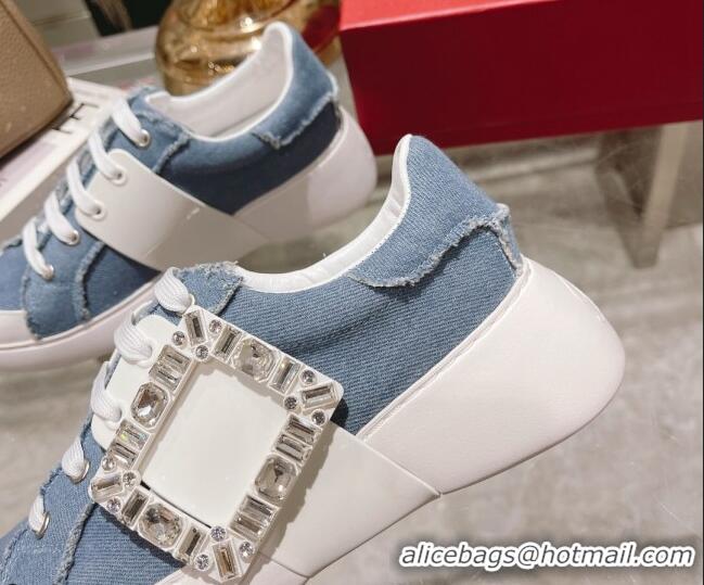 Popular Style Roger Vivier Denim Sneakers with Square Buckle Blue 072221