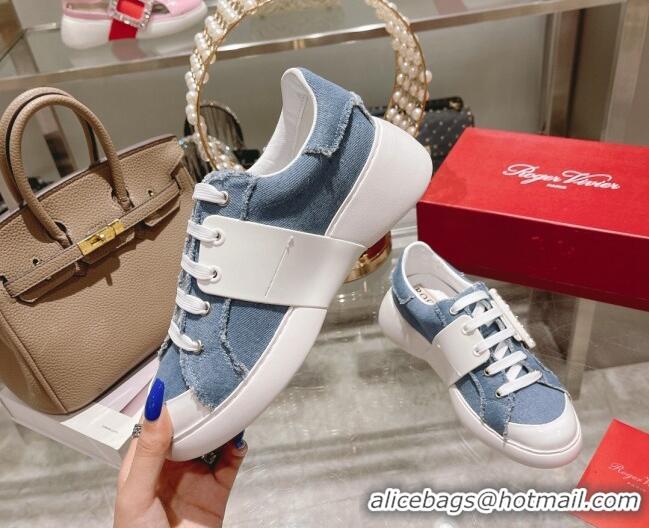 Popular Style Roger Vivier Denim Sneakers with Square Buckle Blue 072221