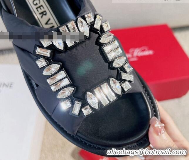 Charming Roger Vivier Pillow Flat Sandals Black 081096