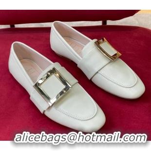 Good Quality Roger Vivier Lambskin Loafers with Square Buckle White 081338