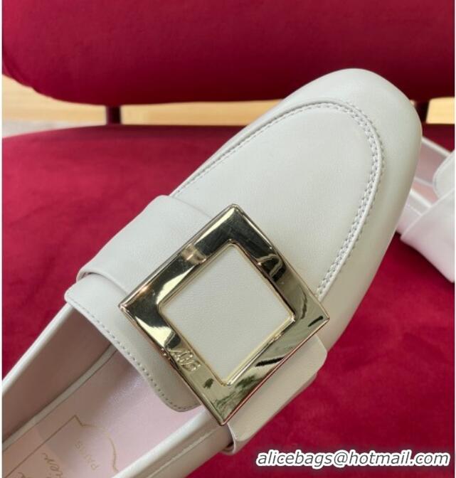 Good Quality Roger Vivier Lambskin Loafers with Square Buckle White 081338