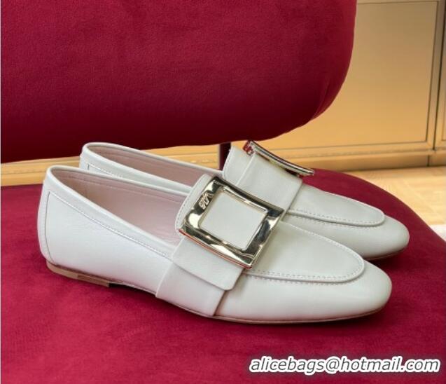 Good Quality Roger Vivier Lambskin Loafers with Square Buckle White 081338