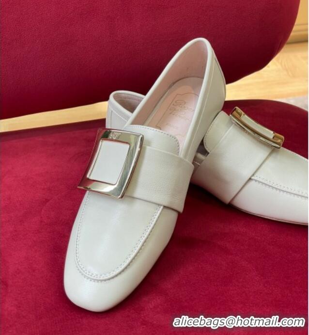 Good Quality Roger Vivier Lambskin Loafers with Square Buckle White 081338