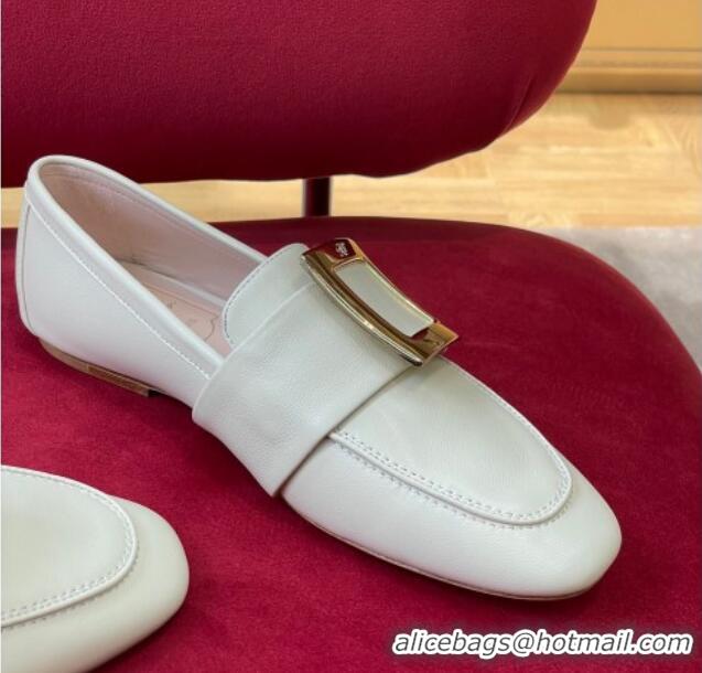 Good Quality Roger Vivier Lambskin Loafers with Square Buckle White 081338