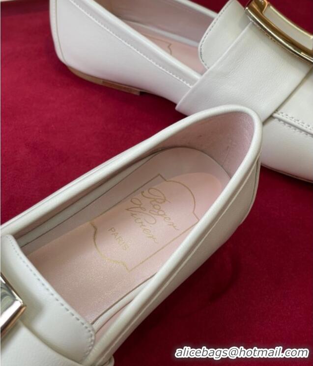 Good Quality Roger Vivier Lambskin Loafers with Square Buckle White 081338