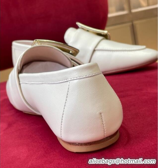 Good Quality Roger Vivier Lambskin Loafers with Square Buckle White 081338