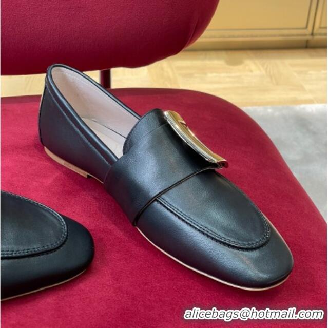 Stylish Roger Vivier Lambskin Loafers with Square Buckle Black 081339